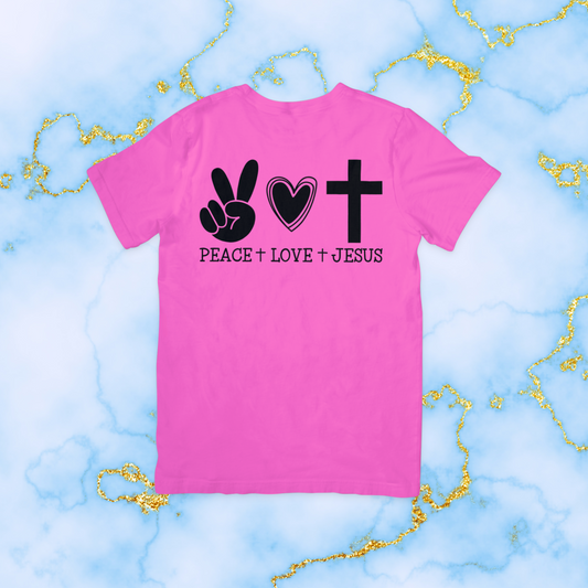 Pink Peace, Love & Jesus T-shirt